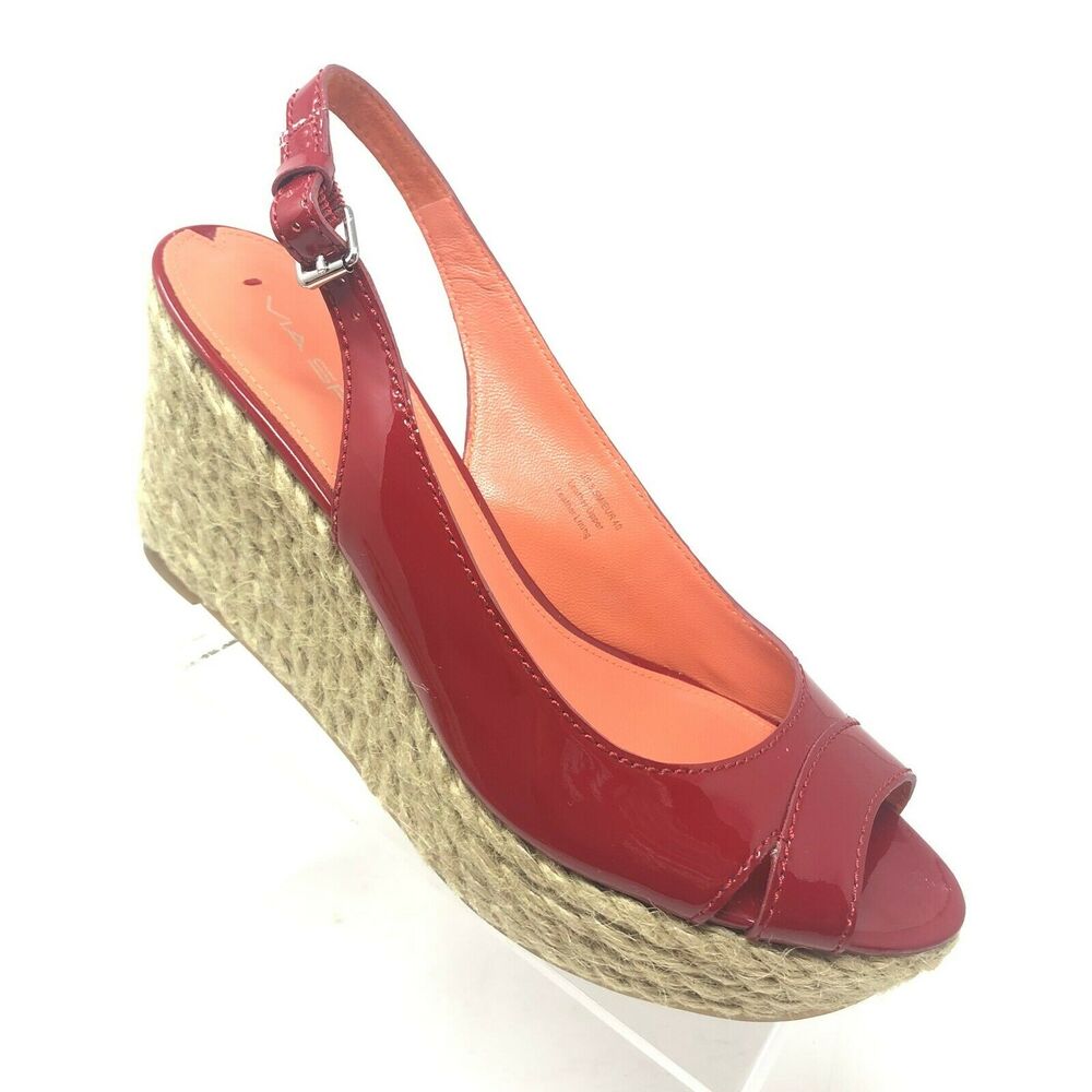 Via Spiga Shoes 8.5 Women's Espadrille Wedge Red Patent Platform Slingback